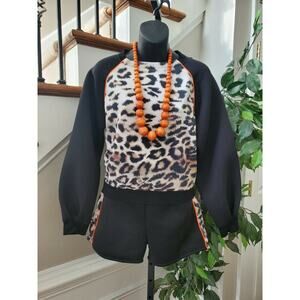 Trend Factory Women Black Polyester Long Sleeve Shirt & Short 2 Piece Set Size S